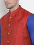 VASTRAMAY Men's Blue Cotton Blend Kurta, Ethnic Jacket and Pyjama Set