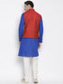 VASTRAMAY Men's Blue Cotton Blend Kurta, Ethnic Jacket and Pyjama Set
