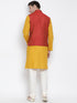 VASTRAMAY Men's Yellow Cotton Blend Kurta, Ethnic Jacket and Pyjama Set
