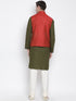 VASTRAMAY Men's Green Cotton Blend Kurta, Ethnic Jacket and Pyjama Set