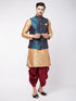 Vastramay Men's Blue Zari Weaved Jacket With Kurta Dhoti Set