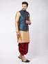 Vastramay Men's Blue Zari Weaved Jacket With Kurta Dhoti Set