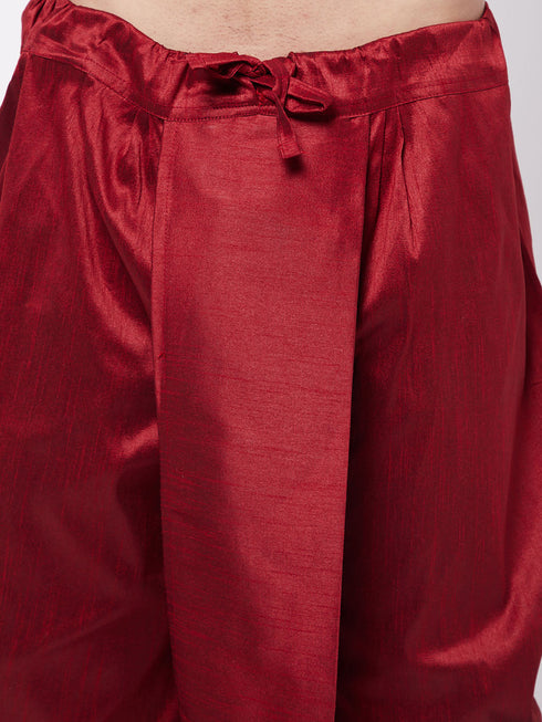 Vastramay Men's Blue Zari Weaved Jacket With Kurta Dhoti Set