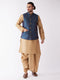 Vastramay Men's Blue Zari Weaved Jacket With Kurta Dhoti Set