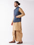 Vastramay Men's Blue Zari Weaved Jacket With Kurta Dhoti Set