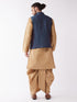 Vastramay Men's Blue Zari Weaved Jacket With Kurta Dhoti Set