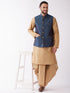 Vastramay Men's Blue Zari Weaved Jacket With Kurta Dhoti Set