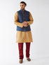 Vastramay Men's Blue Zari Weaved Jacket With Kurta Pyjama Set