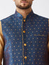 Vastramay Men's Blue Zari Weaved Jacket With Kurta Pyjama Set
