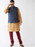 Vastramay Men's Blue Zari Weaved Jacket With Kurta Pyjama Set