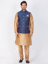 Vastramay Rose Gold and Navy Blue Silk Blend Baap Beta Jacket Kurta Pyjama set