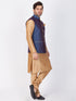 Vastramay Rose Gold and Navy Blue Silk Blend Baap Beta Jacket Kurta Pyjama set