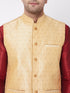 Vastramay Men's Gold Zari Weaved Jacket With Kurta Dhoti Set