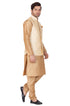 Vastramay Men's Gold Zari Weaved Jacket With Kurta Pyjama Set