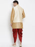 Vastramay Men's Gold Zari Weaved Jacket With Kurta Dhoti Set