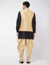 Vastramay Men's Gold Zari Weaved Jacket With Kurta Dhoti Set