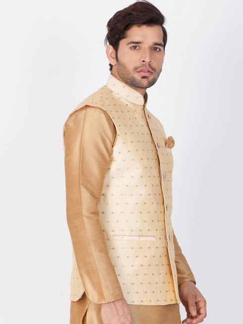 Vastramay Silk Blend Gold Baap Beta Ethnic Jacket