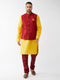 Vastramay Men's Maroon Zari Weaved Jacket With Kurta Pyjama Set