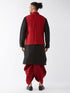Vastramay Men's Maroon Zari Weaved Jacket With Kurta Dhoti Set