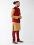 Vastramay Men's Maroon Zari Weaved Jacket With Kurta Pyjama Set