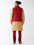 Vastramay Men's Maroon Zari Weaved Jacket With Kurta Pyjama Set