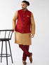 Vastramay Men's Maroon Zari Weaved Jacket With Kurta Pyjama Set