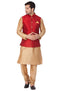 Vastramay Men's Maroon Zari Weaved Jacket With Kurta Pyjama Set