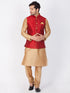 Vastramay Maroon and Rose Gold Silk Blend Baap Beta Jacket Kurta Pyjama set