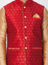 Vastramay Maroon and Rose Gold Silk Blend Baap Beta Jacket Kurta Pyjama set