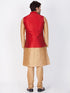 Vastramay Maroon and Rose Gold Silk Blend Baap Beta Jacket Kurta Pyjama set