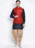 Vastramay Maroon, Navy Blue and Rose Gold Silk Blend Baap Beta Jacket Dhoti Kurta set