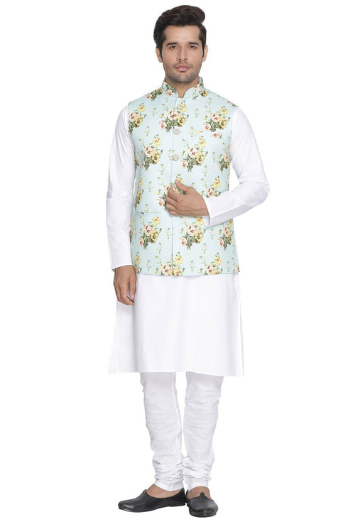 Vastramay Men's Multicolor Cotton Blend Kurta, Ethnic Jacket and Pyjama Set