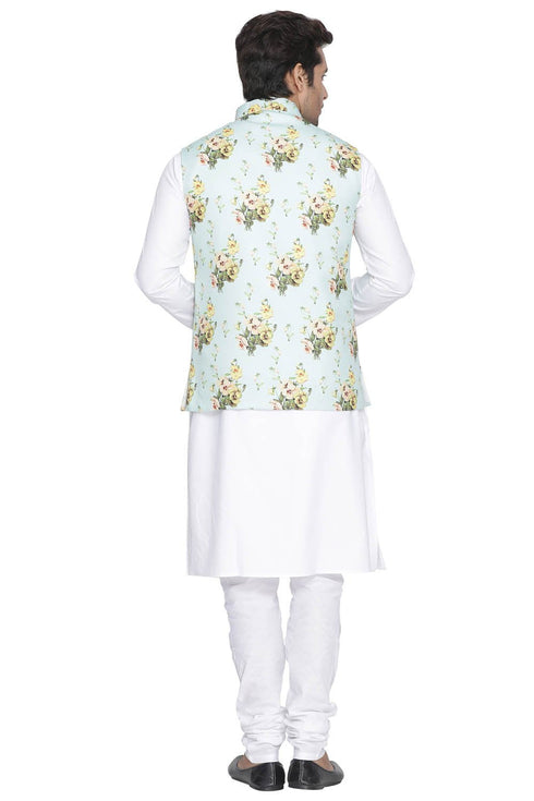 Vastramay Men's Multicolor Cotton Blend Kurta, Ethnic Jacket and Pyjama Set