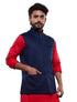 VASTRAMAY Men's Blue Cotton Blend Waist Coat