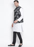 Vastramay Men's White Cotton Blend Kurta, Ethnic Jacket and Pyjama Set