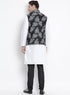 Vastramay Men's White Cotton Blend Kurta, Ethnic Jacket and Pyjama Set