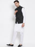 Vastramay Men's White Cotton Blend Kurta, Ethnic Jacket and Pyjama Set