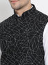 Vastramay Men's White Cotton Blend Kurta, Ethnic Jacket and Pyjama Set
