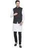Vastramay Men's White Cotton Blend Kurta, Ethnic Jacket and Pyjama Set