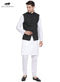 Vastramay Men's White Cotton Blend Kurta, Nehru Jacket and Pyjama Set