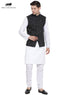 Vastramay Men's White Cotton Blend Kurta, Nehru Jacket and Pyjama Set