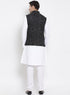 Vastramay Men's White Cotton Blend Kurta, Nehru Jacket and Pyjama Set