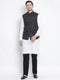 Vastramay Men's White Cotton Blend Kurta, Ethnic Jacket and Pyjama Set