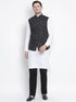 Vastramay Men's White Cotton Blend Kurta, Ethnic Jacket and Pyjama Set