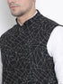 Vastramay Men's White Cotton Blend Kurta, Ethnic Jacket and Pyjama Set