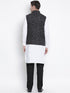 Vastramay Men's White Cotton Blend Kurta, Ethnic Jacket and Pyjama Set
