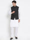 Vastramay Men's White Cotton Blend Kurta, Ethnic Jacket and Pyjama Set