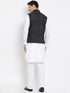 Vastramay Men's White Cotton Blend Kurta, Ethnic Jacket and Pyjama Set
