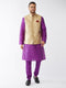 Vastramay Men's Rose Gold Jacquard Jacket With Kurta Pyjama Set