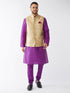 Vastramay Men's Rose Gold Jacquard Jacket With Kurta Pyjama Set